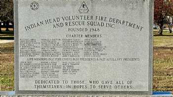 Indian Head Volunteer Fire Department and Rescue Squad, Inc. Memorial Marker